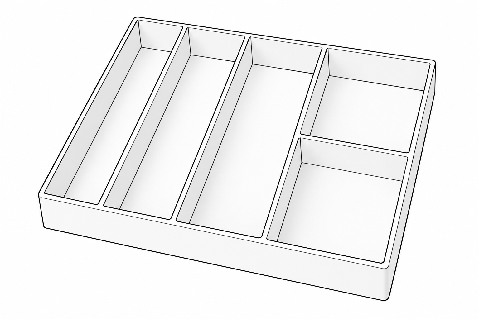 Ilustración de un organizador rectangular con separadores para cubiertos